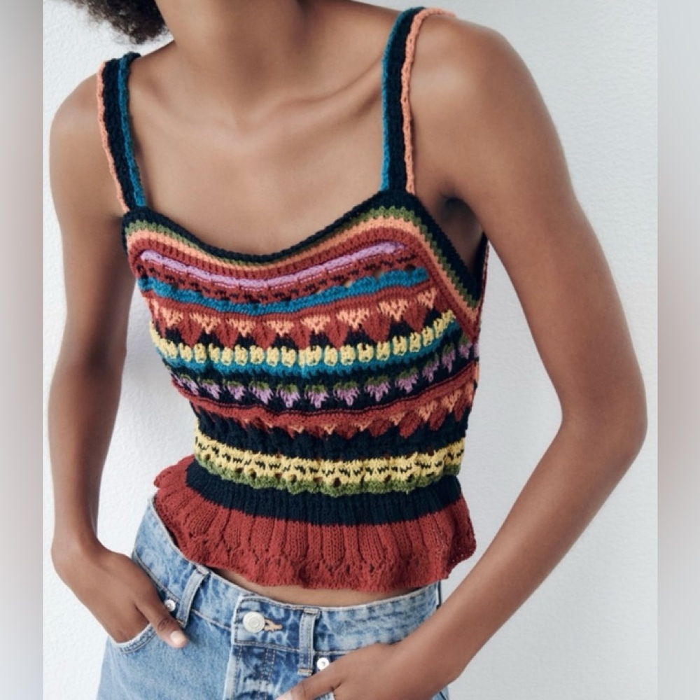 Zara crochet knit tank sweater top adorable large